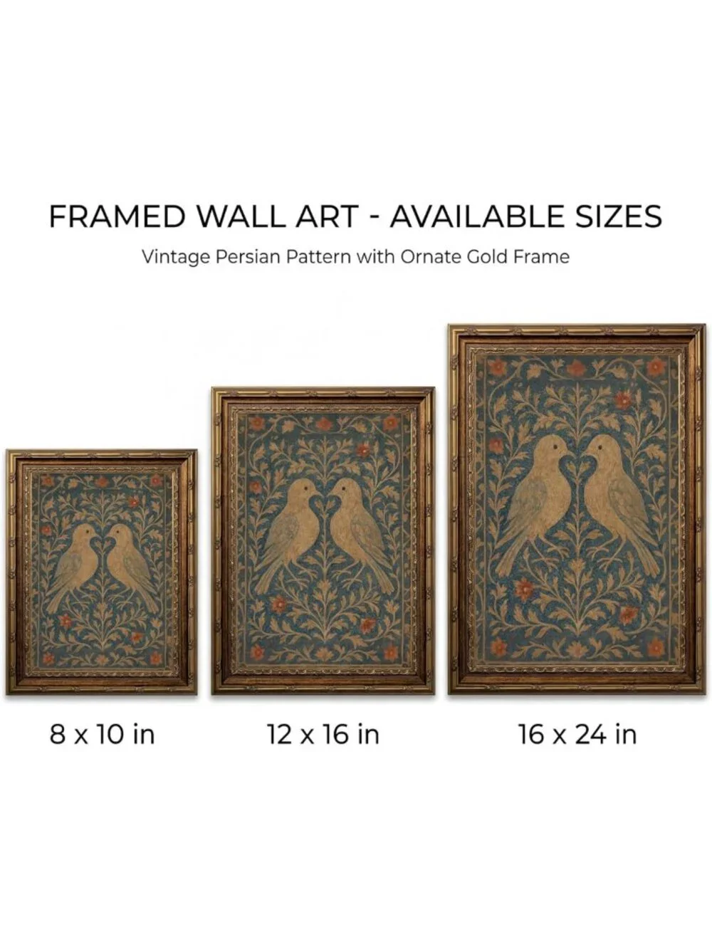 Vintage Lovebirds Wall Art | Folk Floral Bird Canvas Print | Home Decor 8x10